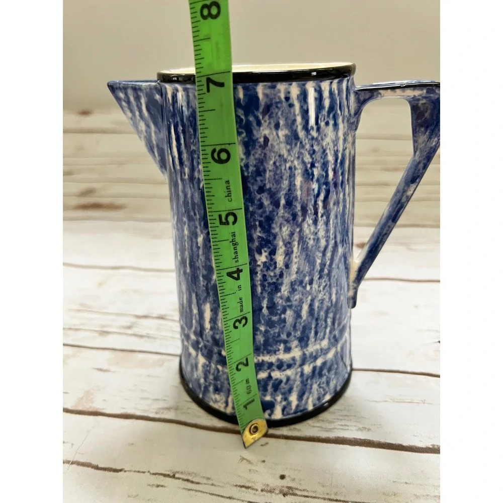 Schmid Design Folio Pitcher Blue White Spongeware Ceramic Farmhouse 7.25in